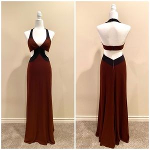 S gown sexy peekaboo brown black 60’s 70’s dress new year’s eve holiday formal